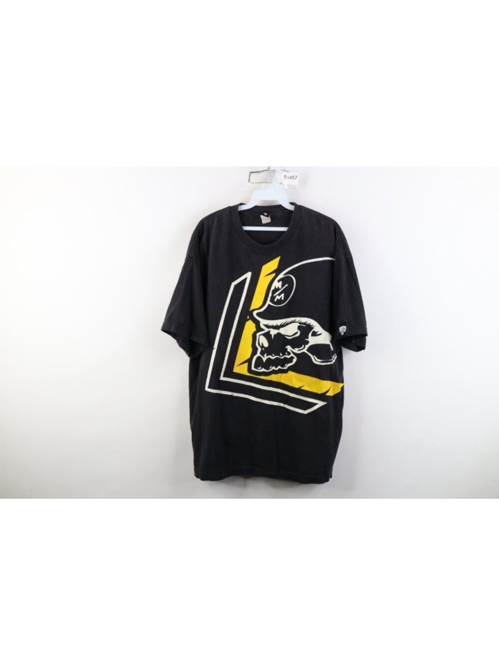 Vtg 90s Y2K Metal Mulisha Mens XL Faded Jumbo Print Skull Military T-Shirt Black